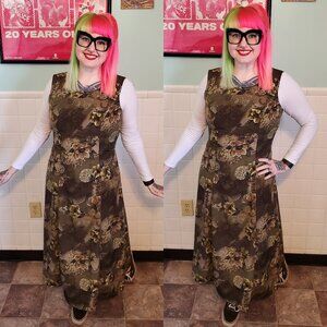 Vintage 90s Olive Moss Green Sleeveless A Line Maxi Dress Grunge Cottagegore